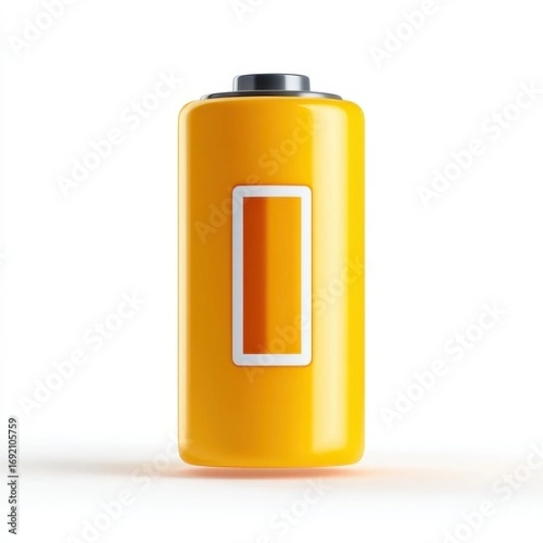 Fototapeta Bright yellow battery with low charge displayed in a minimalist style
