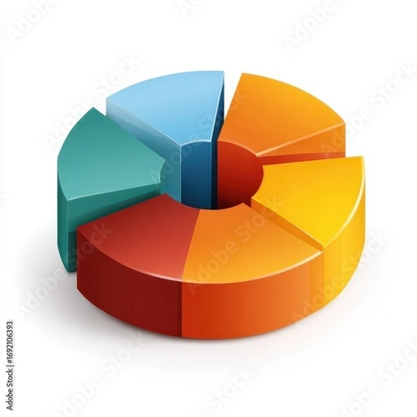 Fototapeta 3D Colorful Pie Chart Representing Data Analysis and Growth Trends