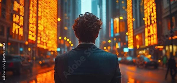 Fototapeta Back of view Serious businessman trader analyst