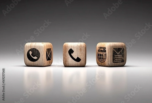 Obraz Contact icons on wooden cubes