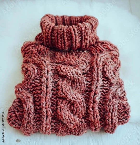 Obraz A deep rose cable-knit turtleneck