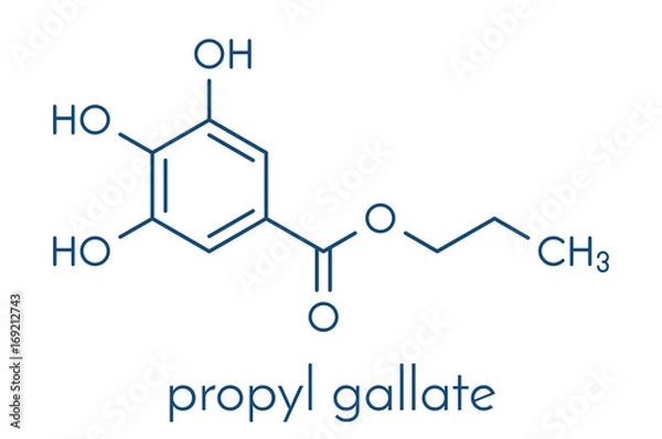 Fototapeta Propyl gallate antioxidant food additive molecule. Skeletal formula.