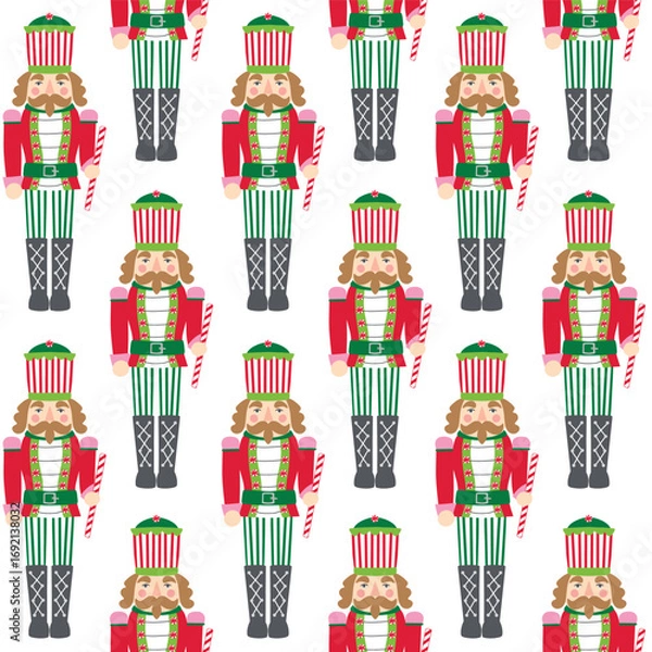 Obraz Seamless Christmas Nutcracker On White Background