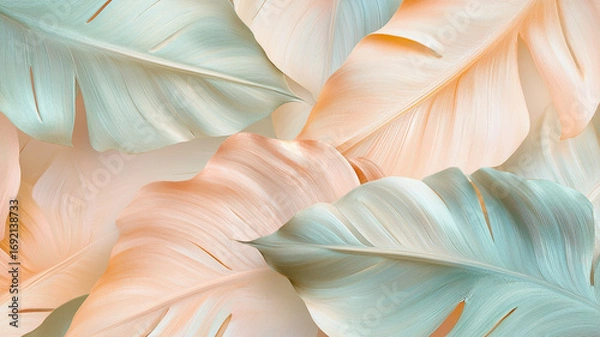 Fototapeta tropical leaves pastel color mint coral abstract background loop