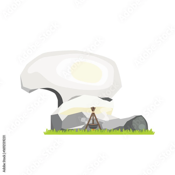 Fototapeta Large Stone with Campfire Vector Illustration