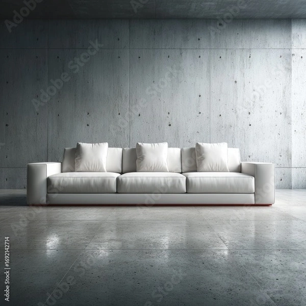 Fototapeta Modern white sofa in a minimalist concrete room
