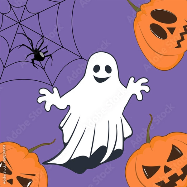 Fototapeta illustrations commemorating Halloween. The designs feature iconic Halloween elements such as grinning jack-o'-lanterns, friendly ghosts, bats, spiders