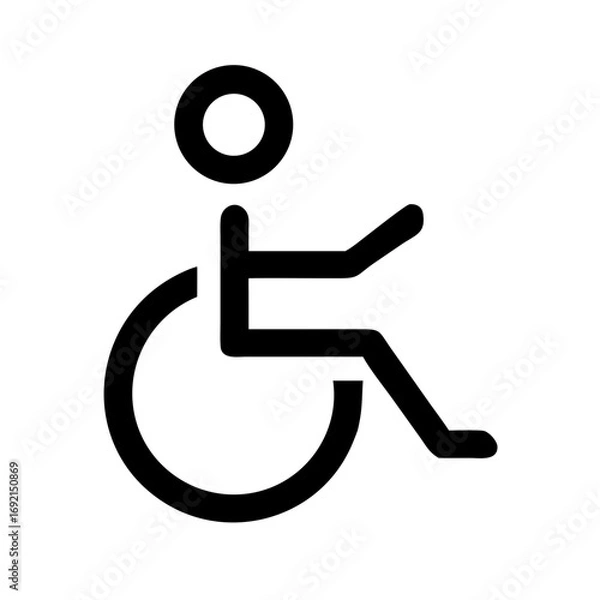 Fototapeta Minimalist black silhouette vector icon of a person in a wheelchair, symbolizing accessibility, disability. Isolated on a transparent background