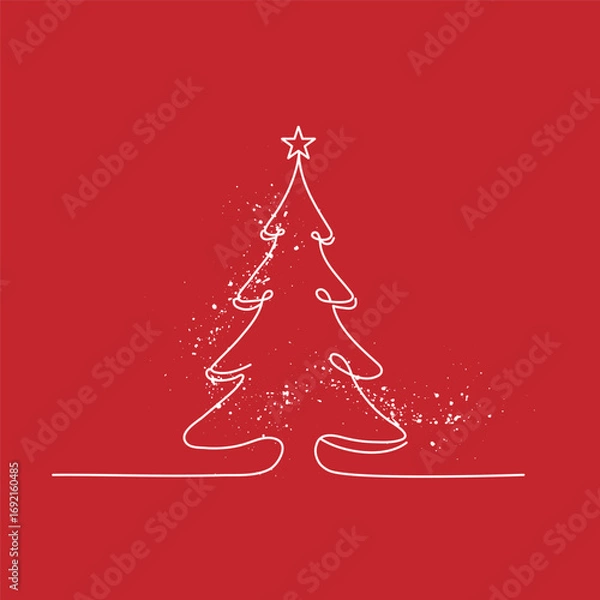 Fototapeta Christmas tree line art on red background.