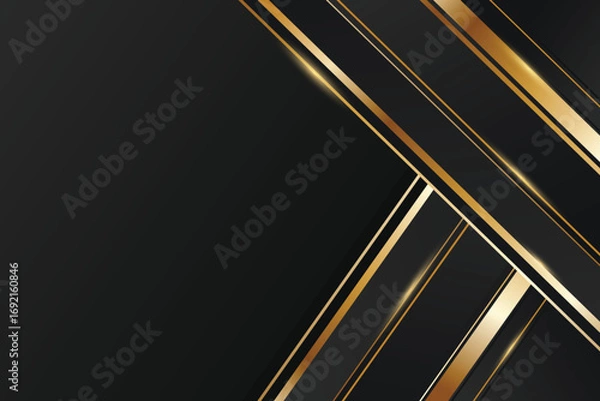Fototapeta Black and Gold Luxury Premium Background. Realistic Premium Backdrop with Golden Lines for Poster, Event, Vip Gala, Website, Sale Banner, Invitation.
