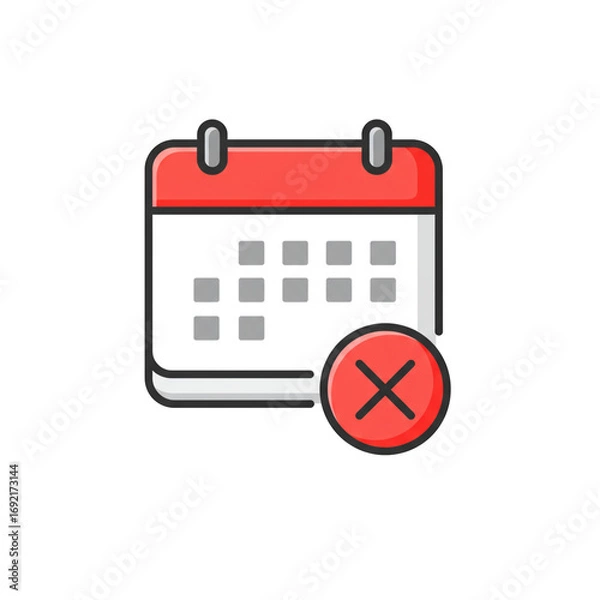 Fototapeta Urgent deadline red X icon over calendar date in horizontal style with bright colors and clear design
