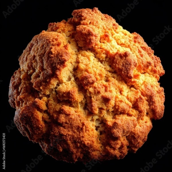 Fototapeta Freshly baked golden scone with a crunchy top displayed against a dark background