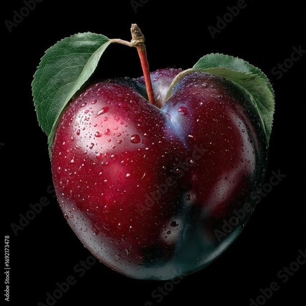 Fototapeta Fresh red apple with droplets on a black background showcasing natural beauty and freshness