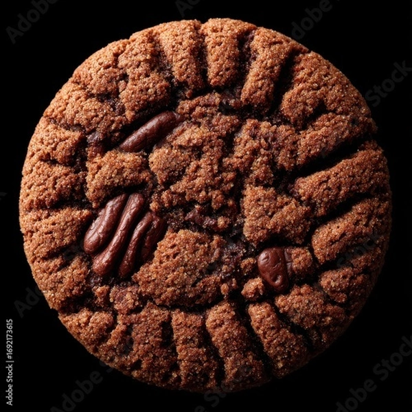 Fototapeta Delicious chocolate cookie with chocolate chunks and coffee beans on a dark background