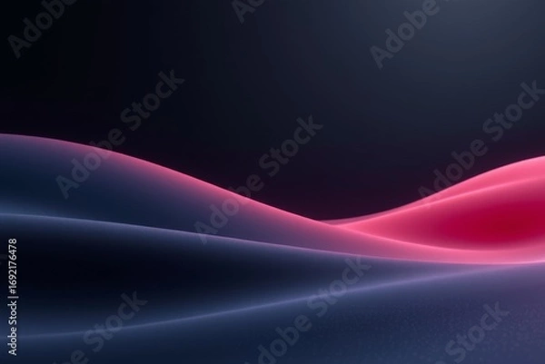 Fototapeta The image features smooth, flowing waves of light in shades of pink and purple against a dark background