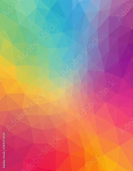 Fototapeta The image features a vibrant, abstract background composed of a mosaic of multicolored polygons