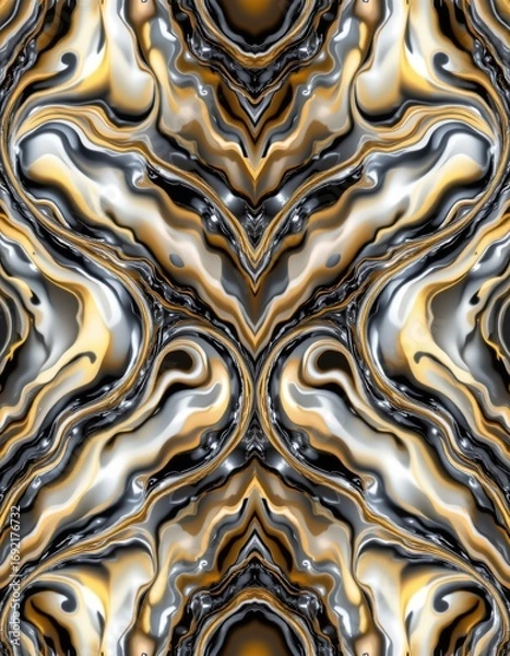 Fototapeta The image features an abstract, symmetrical pattern with swirling, flowing lines and shapes