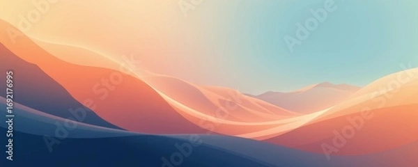 Fototapeta The image depicts a serene landscape featuring rolling hills and mountains with gentle curves