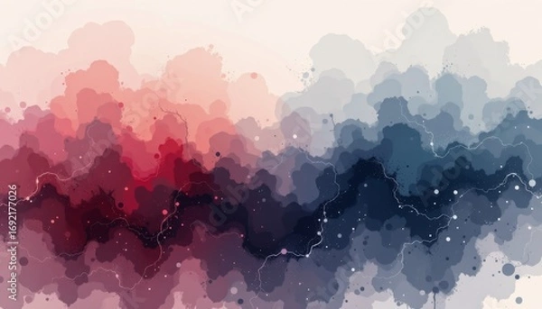 Fototapeta The image features an abstract watercolor design with a gradient of colors ranging from soft pinks and reds on the left to deep blues and purples on the right