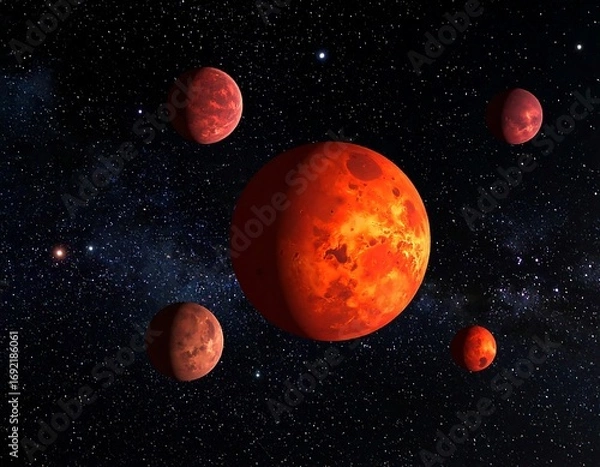 Fototapeta Several reddish planets in space