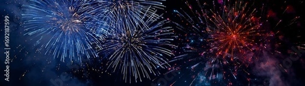 Fototapeta silvester 2026, new year,  new year's eve party, new years eve background banner panorama long- firework fireworks pyrotechnics on  dark black night sky