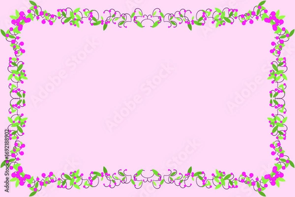 Fototapeta 背景素材（ピンクの背景に蔦と花のフレーム）