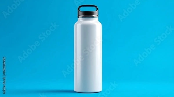 Fototapeta Mockup of a white water bottle with a background. Mockup of a new empty white thermos.