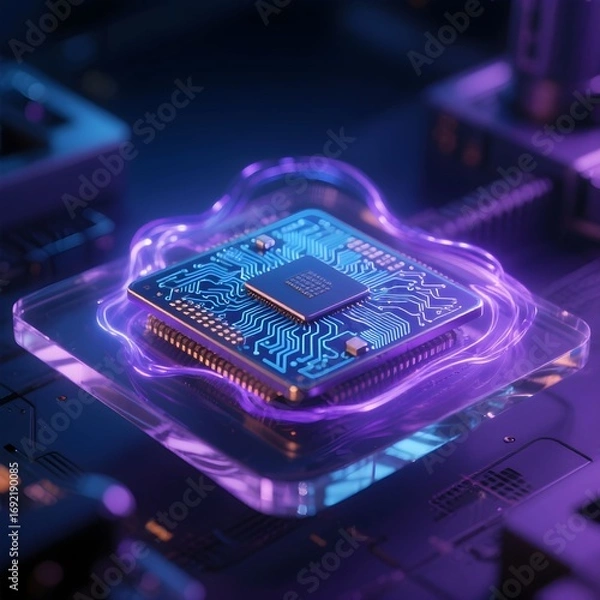 Fototapeta 파란빛_반도체칩_실험실촬영