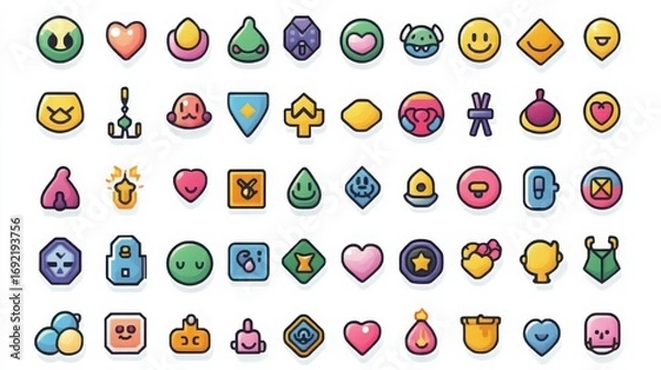 Obraz Collection of pixel art style emoji icons isolated on white background, representing various emotions and expressions