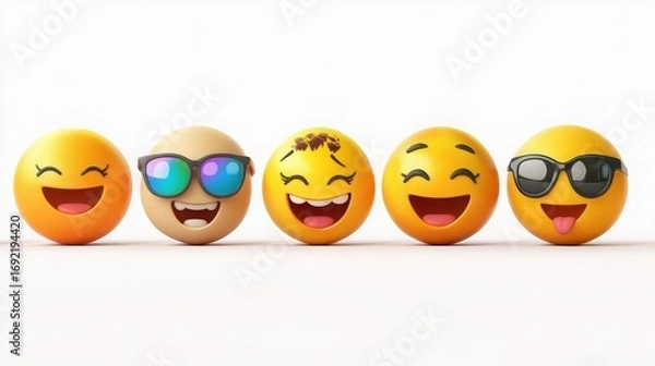 Obraz Group of funny emoji faces with different expressions isolated on white background, social media concept