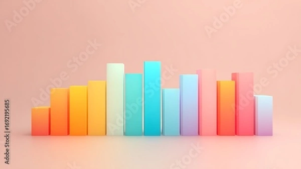 Fototapeta Glossy 3D histogram bars in bright tones with sharp clean edges