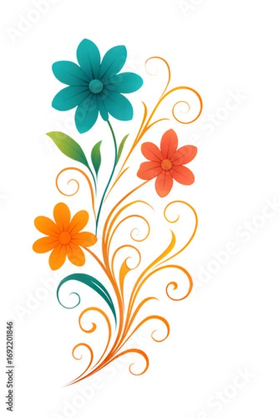 Fototapeta Vibrant abstract floral arrangement with swirling greenery and bold petals for decorative design transparent background