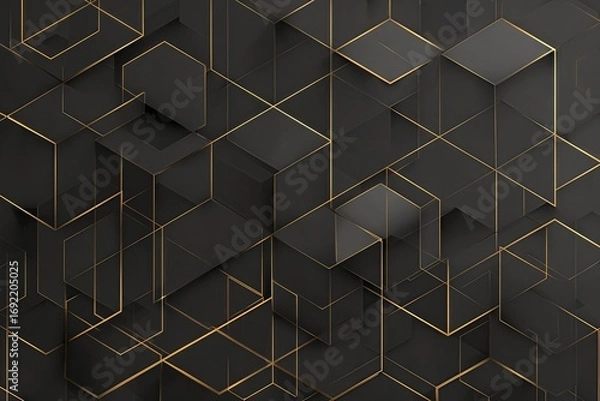 Obraz Golden geometric cube pattern on dark background