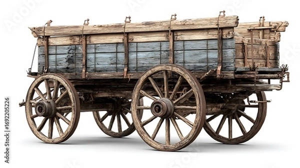 Fototapeta Transparent background with old wooden wagon carriage.