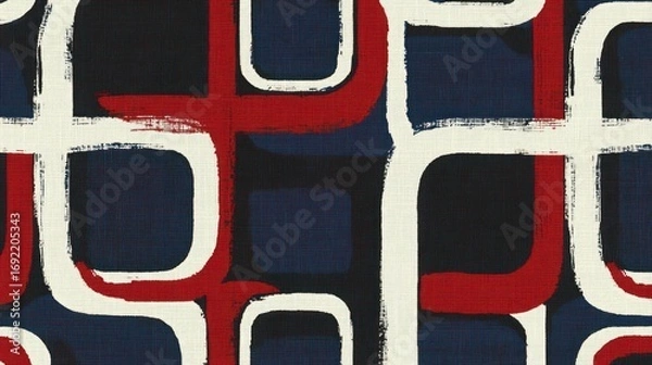 Obraz Abstract pattern of navy blue, cream, and red geometric shapes