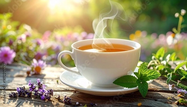Obraz Aromatic Tea in a Sunny Garden