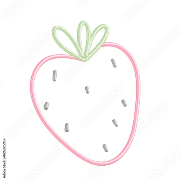 Fototapeta Vibrant minimalist outline illustration of a fresh strawberry with a soft neon glow, perfect for cute food branding or summer fruit designs and delightful visuals