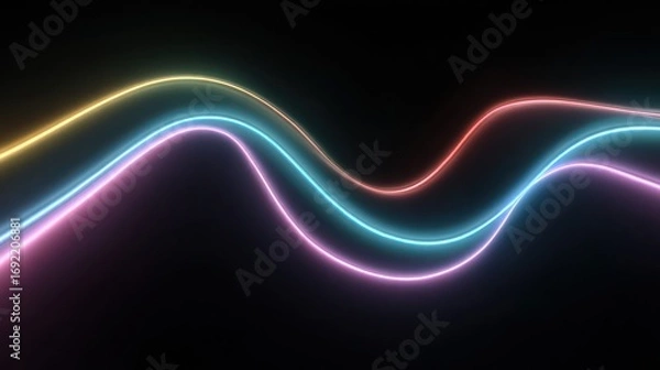 Fototapeta Neon wavy lines in pastel colors against black