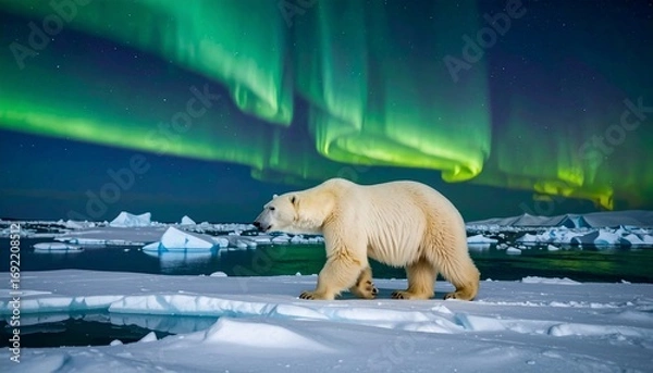 Obraz Majestic Polar Bear Under Aurora Borealis