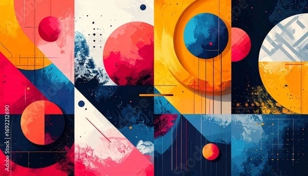 Obraz Abstract Geometric Composition: Vibrant Hues and Bold Shapes