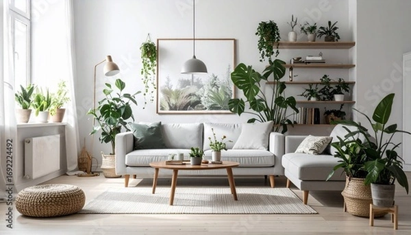 Obraz Serene Living Room with Abundant Greenery