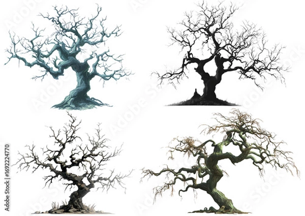 Fototapeta Spooky tree with twisted branches, PNG transparent