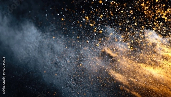 Fototapeta Abstract explosion of gold and gray powder