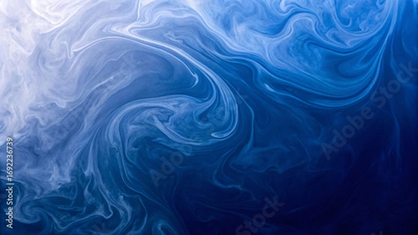 Fototapeta Flowing blue liquid creating smooth marbled patterns, elegant swirls and curves forming abstract artistic composition with gradient color transitions.