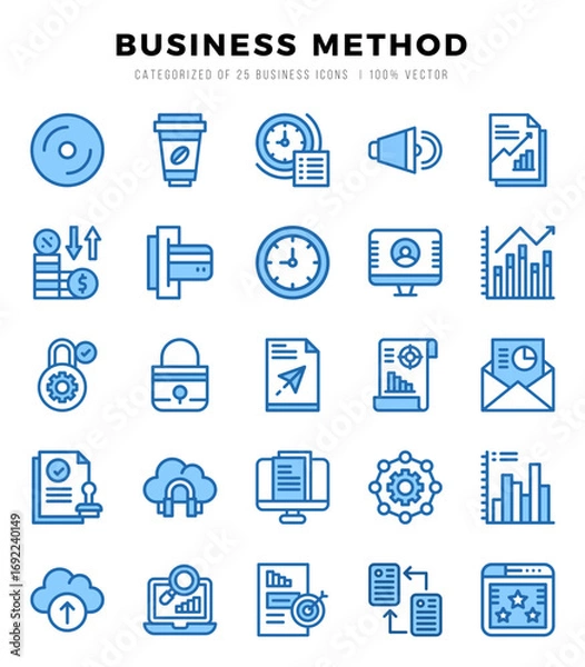 Fototapeta Vector icons set of Business Method. Two Color style Icons.