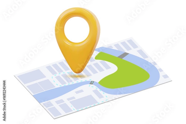 Fototapeta 3d yellow map location pointer. Pin code icon of the geolocation map. Stock vector illustration on isolated background.	
