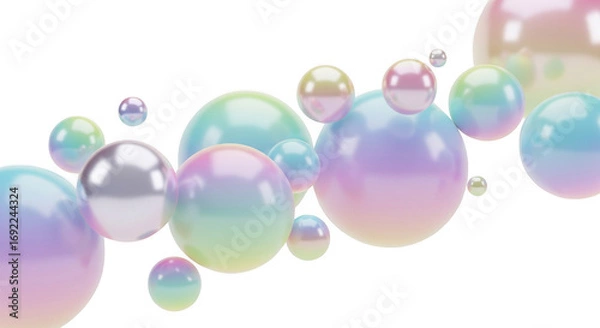 Fototapeta Aesthetic multicolored pearl spheres on a black canvas abstract background