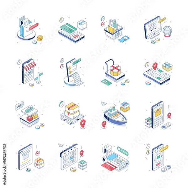 Fototapeta Take a look at this amazing isometric illustrations of shopping and ecommerce