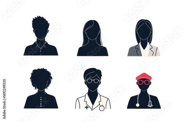 Fototapeta Diverse professional avatars vector illustration for business and medical concepts design , isolated on transparent background