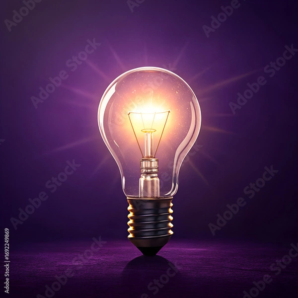 Fototapeta Shining arbitrary light bulb on purple background
